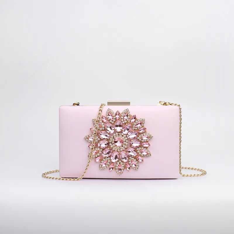white red black pu leather flower rhinestone square evening bags