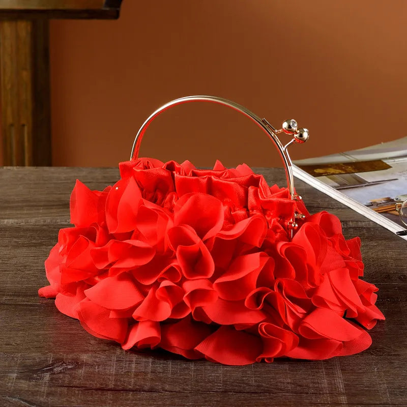 Elegant Floral Handbag Wedding Dress Clutch Bag Fashionable Hanfu Qipao Handheld Bag Party Accessory Small Size Polyester