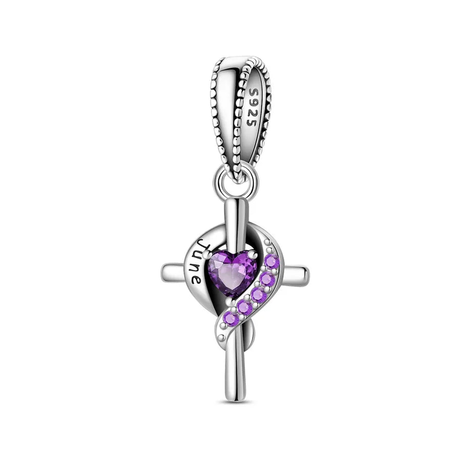 New 925 Sterling Silver Charm Birthstone Pendant DIY Jewelry Bracelet Accessories Attractive Cross Design Original Design