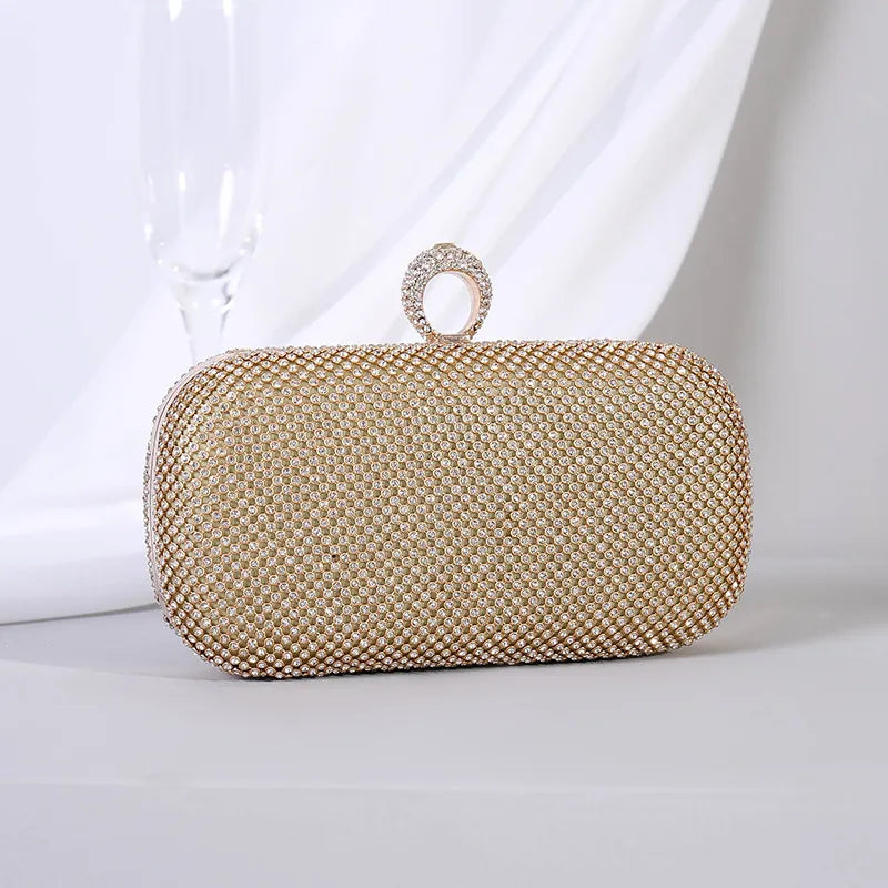 Fashion Solid Color Rhinestone Lock clasp Evening Bag