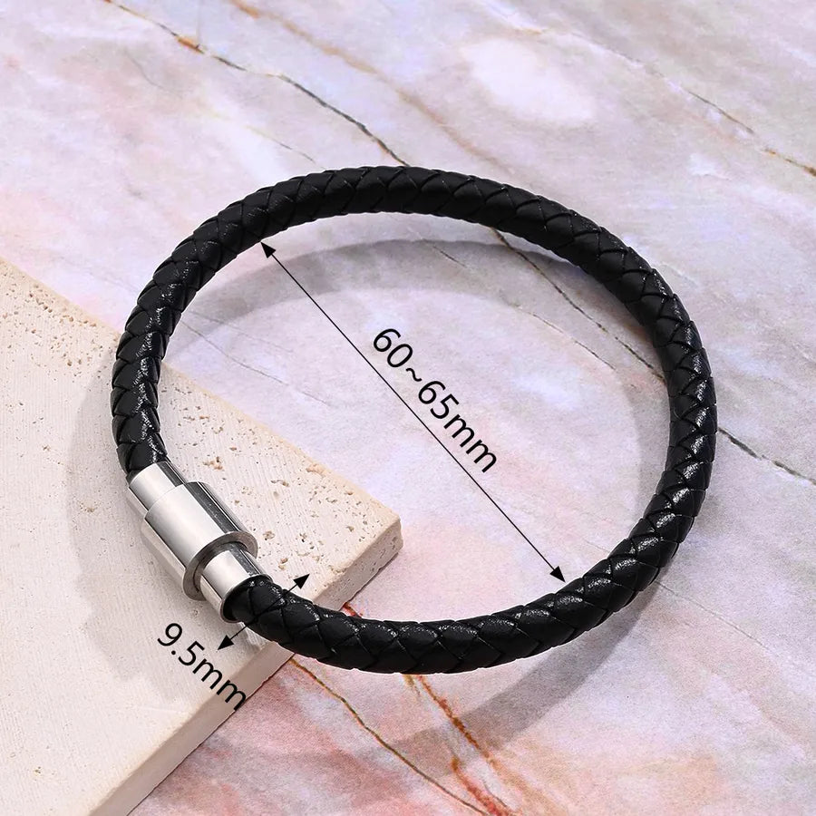 Casual Vacation Streetwear Simple 303 Stainless Steel Regenerated leather Handmade Polishing Braid Men's wristband