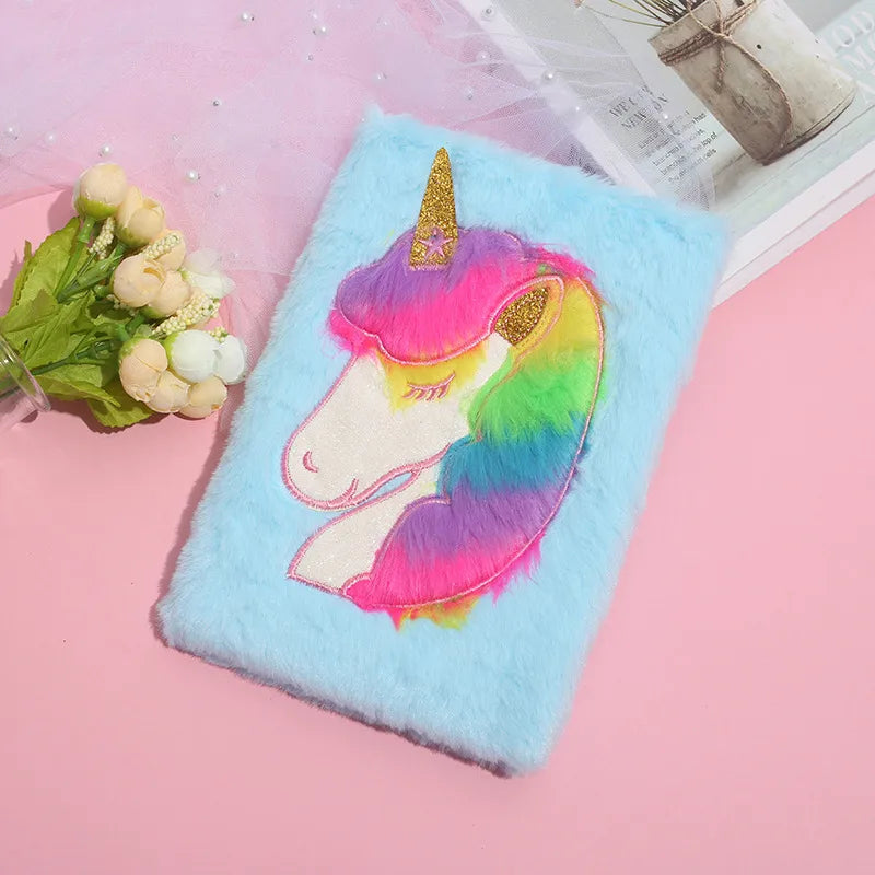 New Colorful  Plush Notebook Cartoon Dreamy Girl Student Diary Notebook Light Pink And Purple Wooden Pulp Material