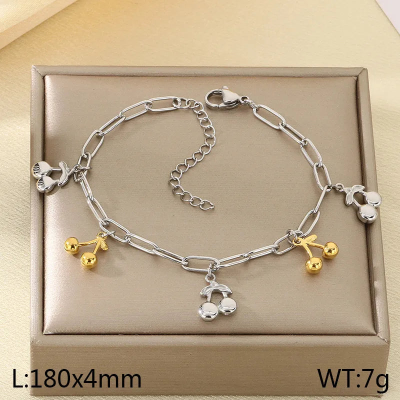 IG Style Vintage Style Cherry Ocean Butterfly 304 Stainless Steel 18K Gold Plated Paperclip Chain Bracelets In Bulk