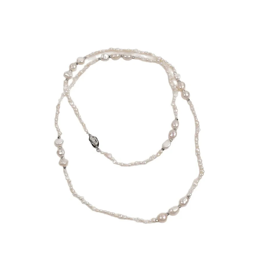 Baroque Double-Sided Light Small Stone Pearl Sweater Chain Cheongsam Natural Freshwater Pearl Necklace Elegant Neck Chain
