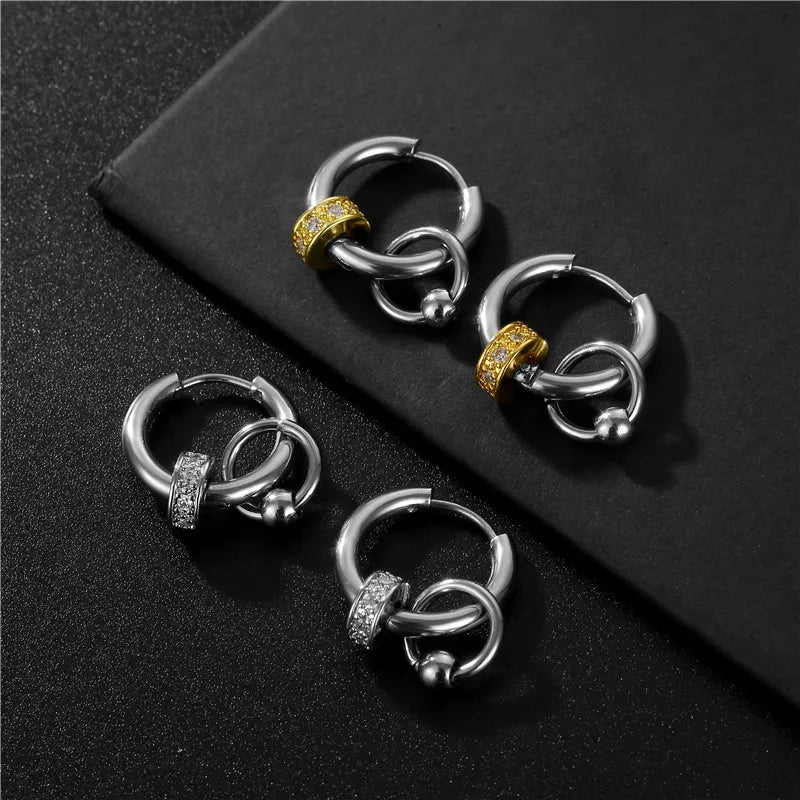 1 piece simple style circle titanium steel plating inlay zircon earrings