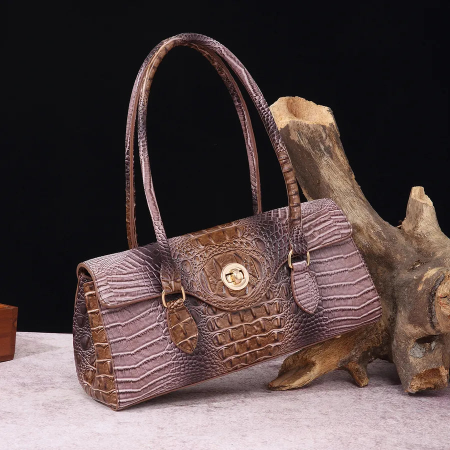Women's Large Pu Leather Geometric Basic Vintage Style Square Lock clasp Handbag