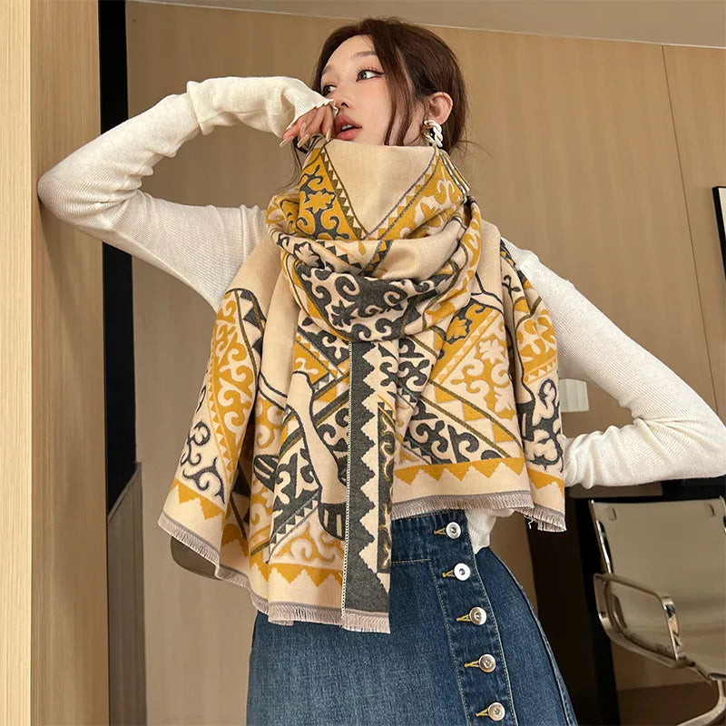 women's elegant classic style totem imitation cashmere scarf