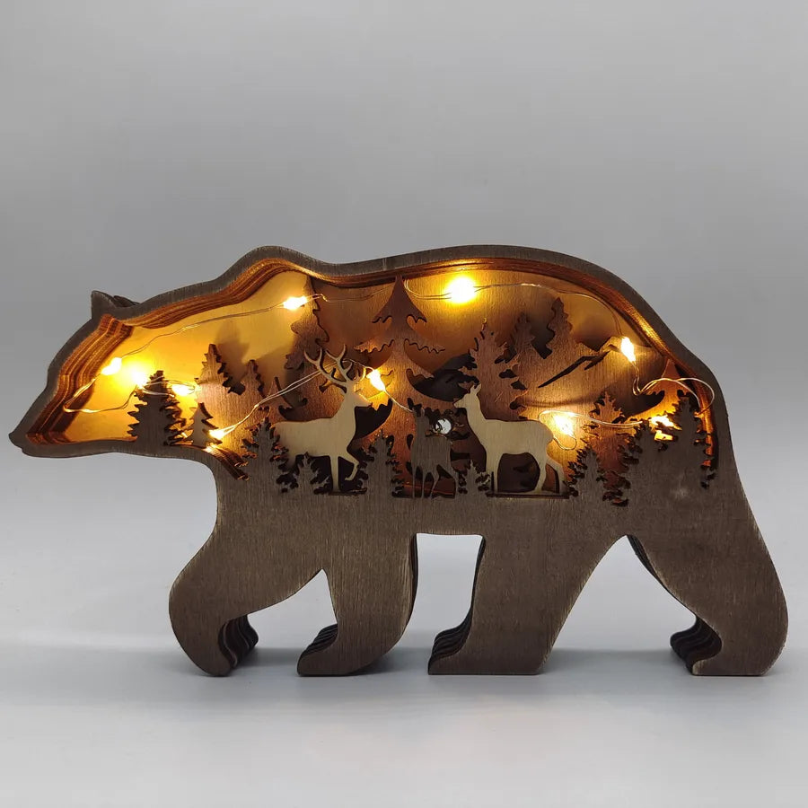 Christmas Theme Wooden Craft Creative North American Forest Animal Home Decoration Deer Brown Bear Figurine Wedding Birthday