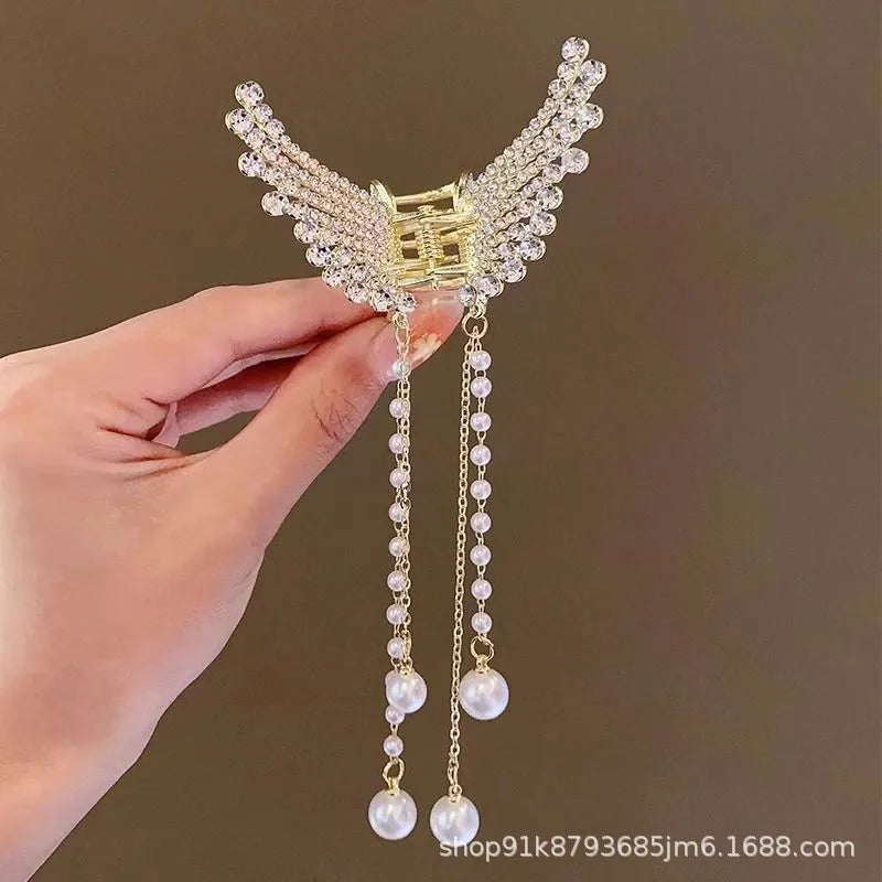 Alloy butterfly hairpin Korean high-end sense exquisite pearl tassel hair accessories half hair clip women's headdress wholesale