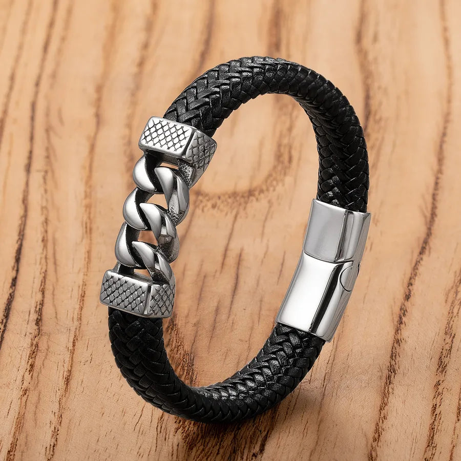 Vintage Style Punk Geometric 316 Stainless Steel  Leather rope Men's Bracelets