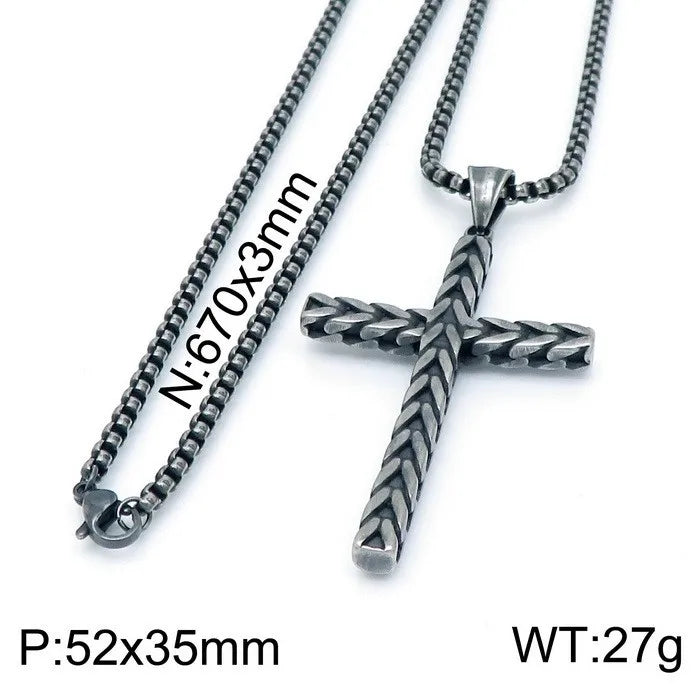 Wholesale Jewelry Hip-Hop Vintage Style Cross Titanium Steel Plating Pendant Necklace None