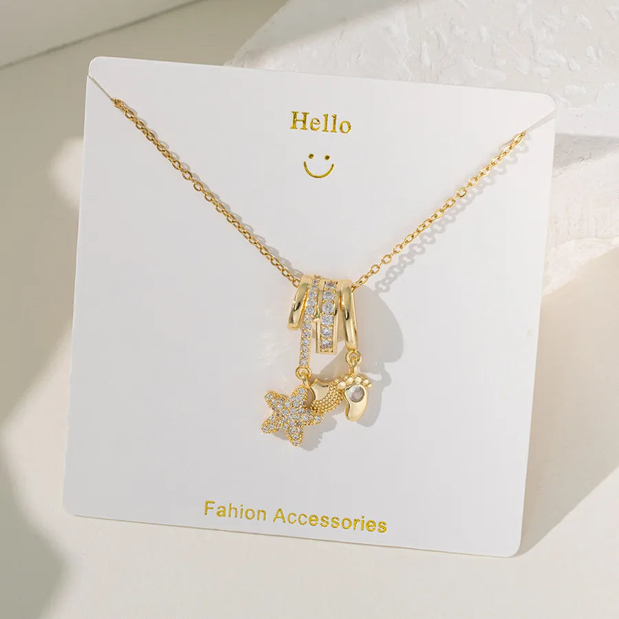 Wholesale Jewelry Elegant Glam Geometric Flower Butterfly 304 Stainless Steel Copper Plating cable chain Pendant Necklace