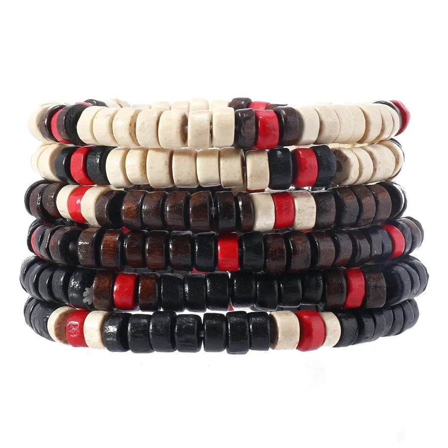 Retro Round Wood Beaded Men's Bracelets
