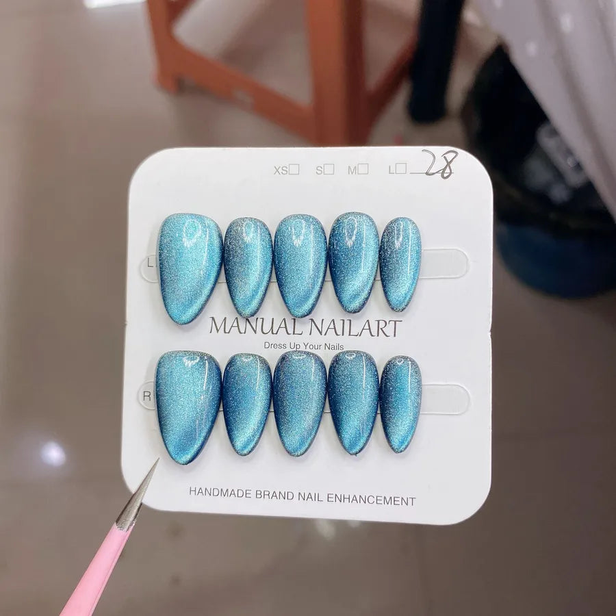 Handmade Wearable Nail Art Phototherapy Finished Product Sparkling Crystal Stone Cat's Eye Removable Starry Sky Pattern Simple Style