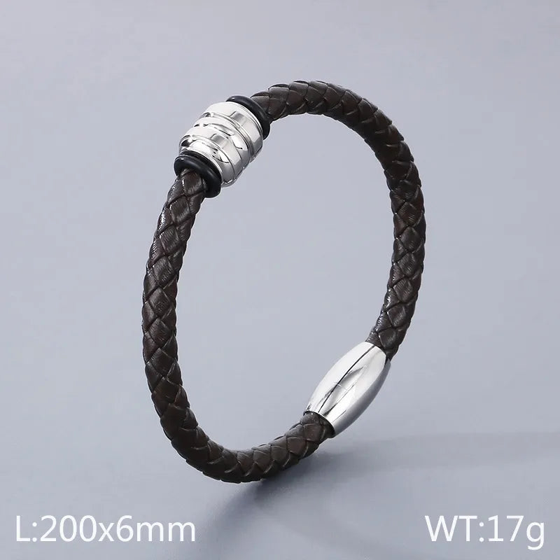 simple style geometric leather titanium steel men's bangle