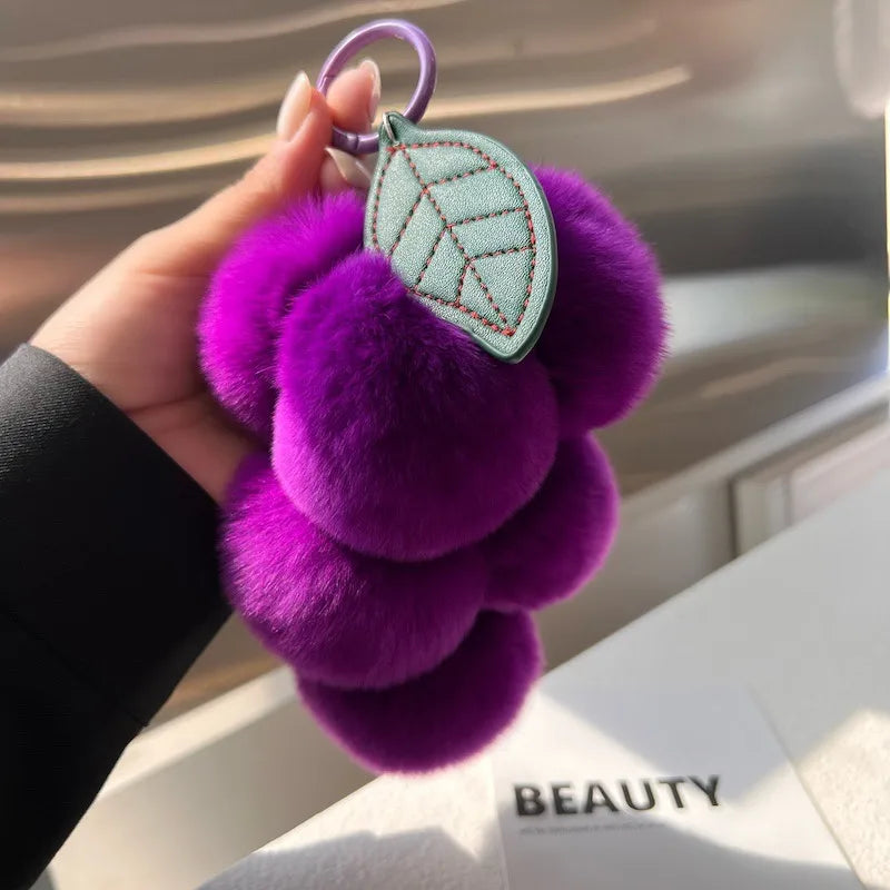 simple style commute grape rex rabbit fur patchwork keychain