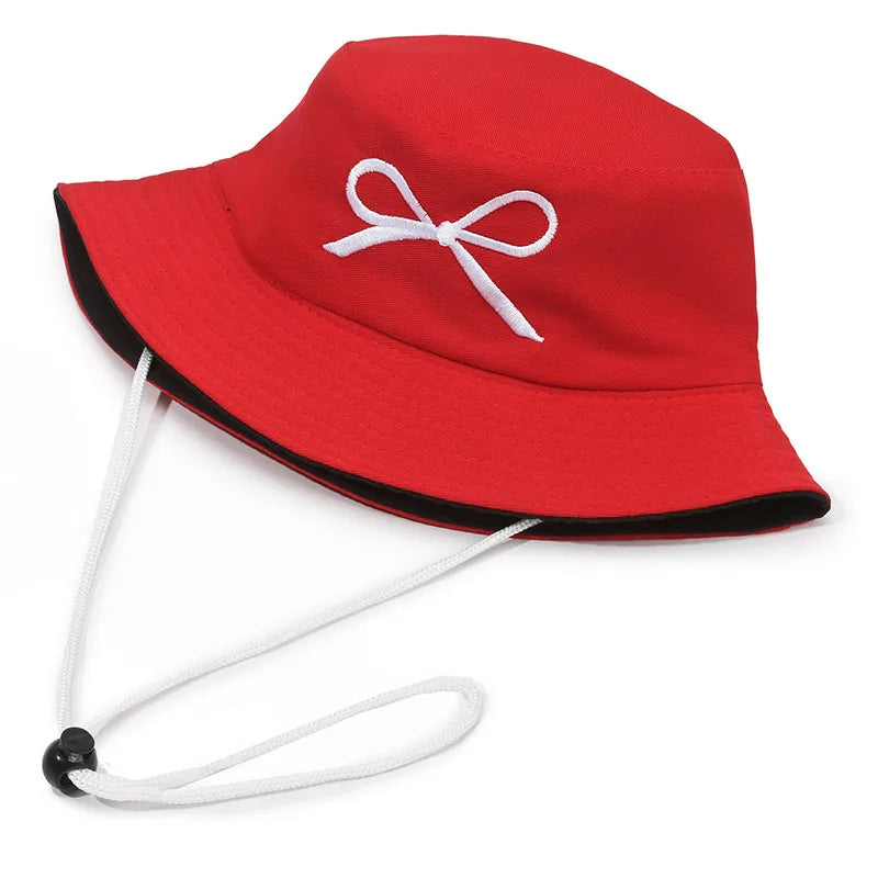 Women's Sweet Bow Knot Embroidery Wide Eaves Bucket Hat
