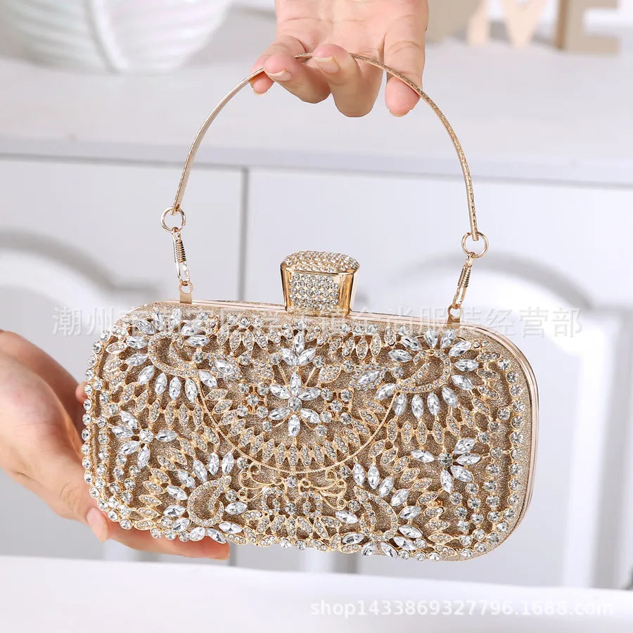 white red green pu leather solid color rhinestone square clutch evening bag