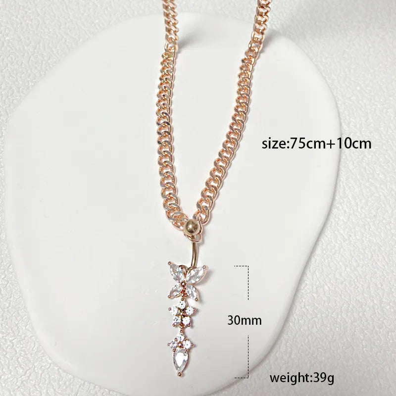 IG Style Simple Style Heart Shape Butterfly 316 Stainless Steel  Alloy Copper Plating Butterfly Inlay Rhinestones Zircon White Gold Plated Gold Plated Women's Waist Chain