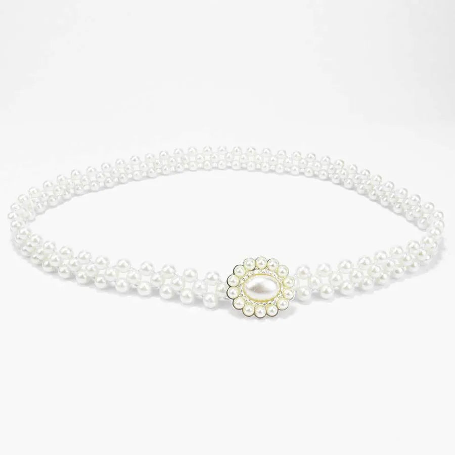 sweet oval flower bow knot imitation pearl metal inlay rhinestones women's chain belts