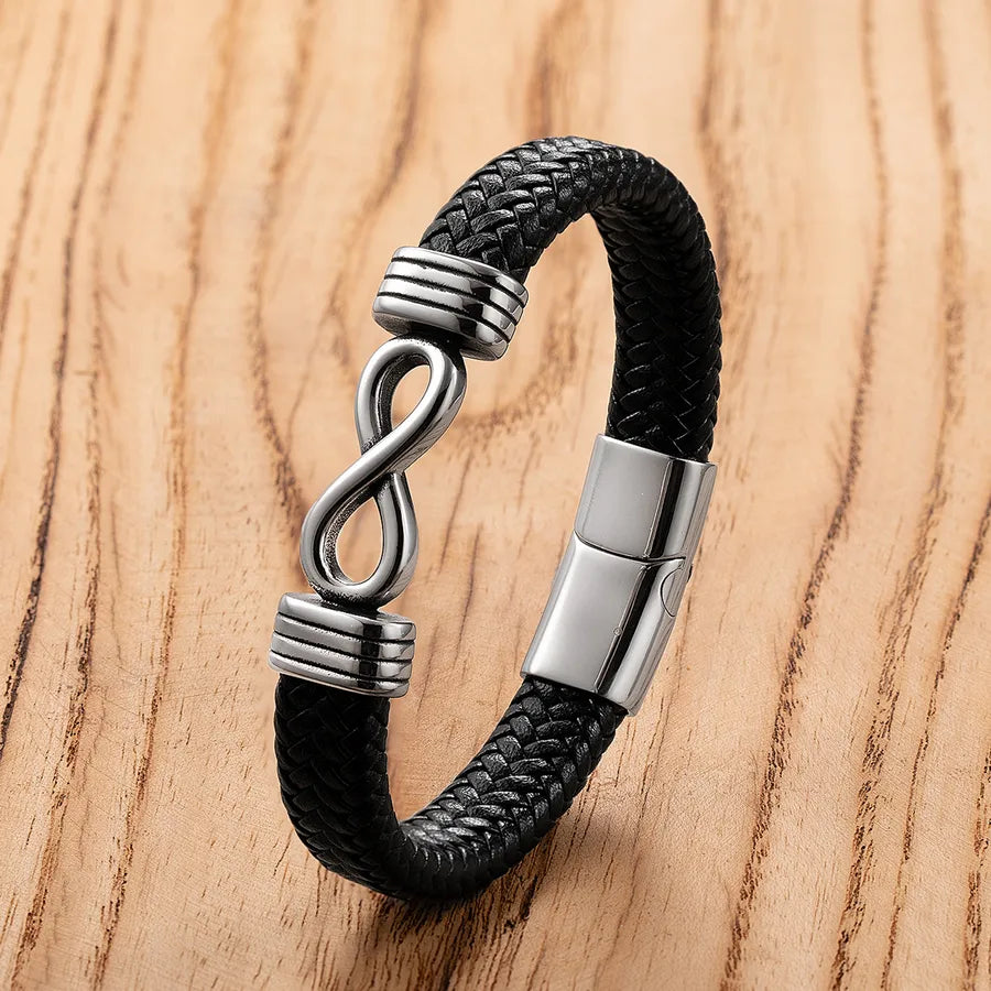 Vintage Style Punk Geometric 316 Stainless Steel  Leather rope Men's Bracelets