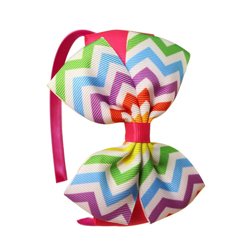 Popular  Kidsren's Pure Color Ribbed Rainbow Bow Head Buckle Small Fresh Versatile Girl Headband Hot Sale