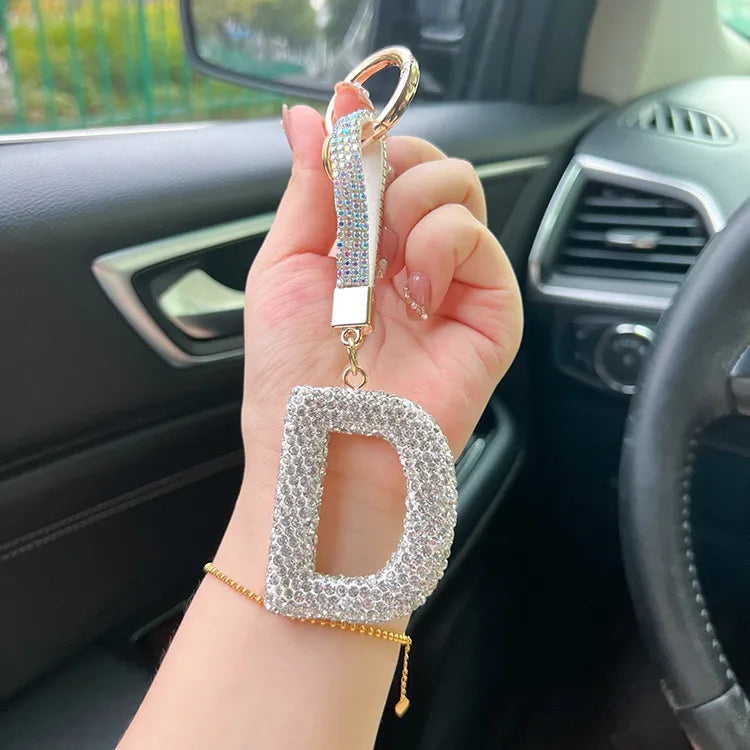 simple style letter rhinestone inlay rhinestones women's keychain