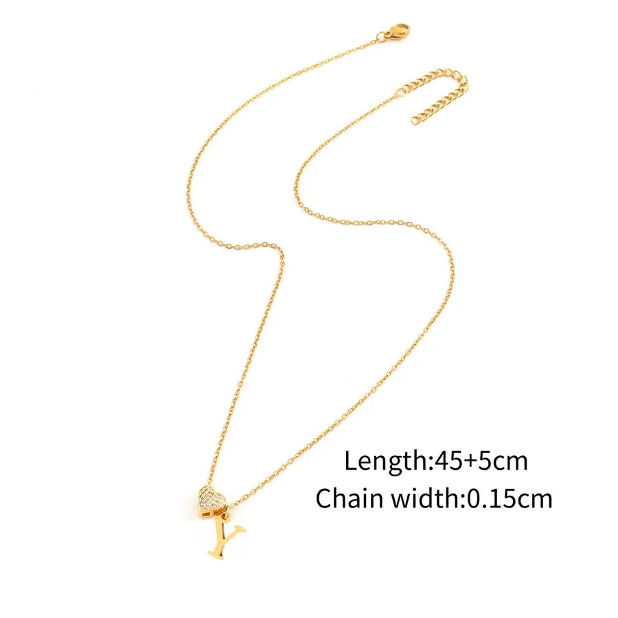 Wholesale Jewelry Elegant Simple Style Classic Style Letter Heart Shape 201 Stainless Steel 304 Stainless Steel Copper Zircon cable chain Pendant Necklace