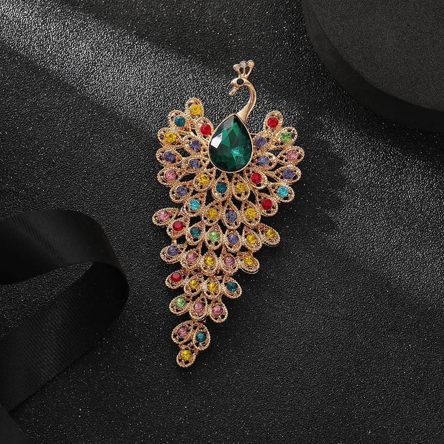 Elegant Vintage Peacock Brooch Pin High End Personality Style Rhinestone Anti-Light Clothing Accessories Phoenix Retro Brooch