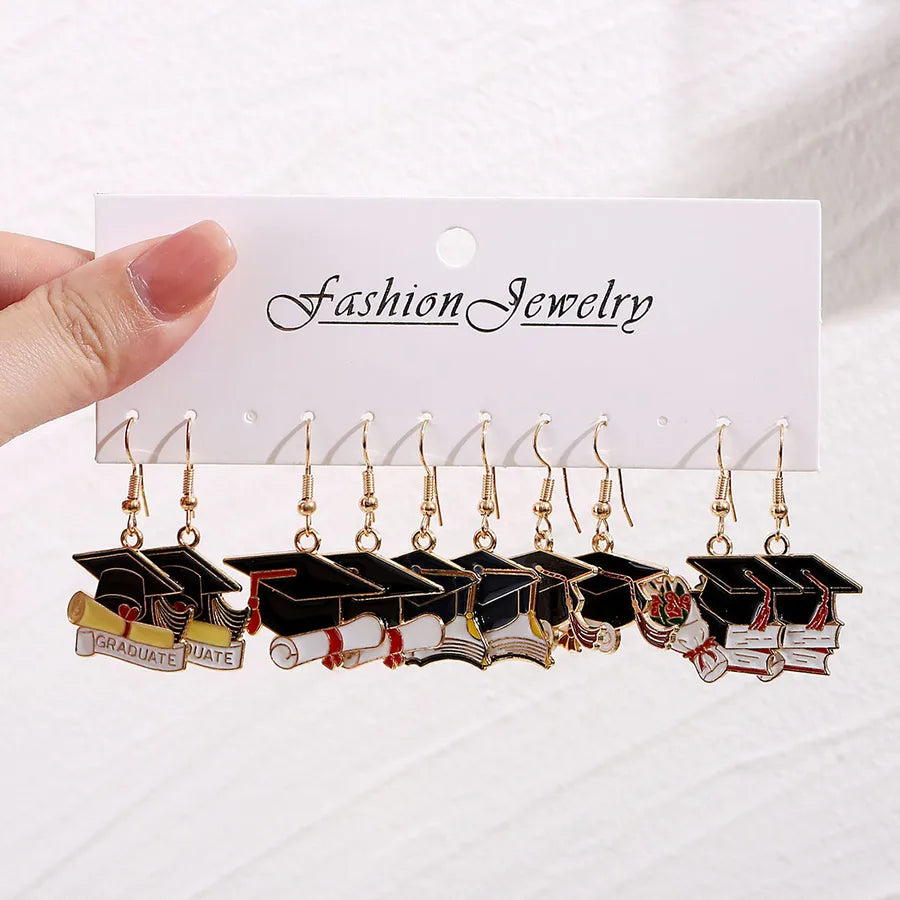 1 Set Cute Retro Preppy Style Trencher cap Student Clothes Alloy Drop Earrings