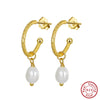 1 pair elegant geometric plating freshwater pearl sterling silver drop earrings