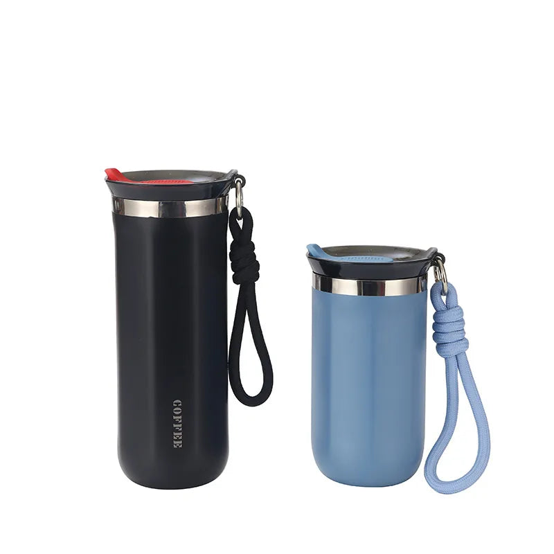 Portable Stainless Steel 304 Vacuum Insulated Coffee Mug With Carrying Rope Simple Modern Aesthetic Value Heat Retention Water Bottle