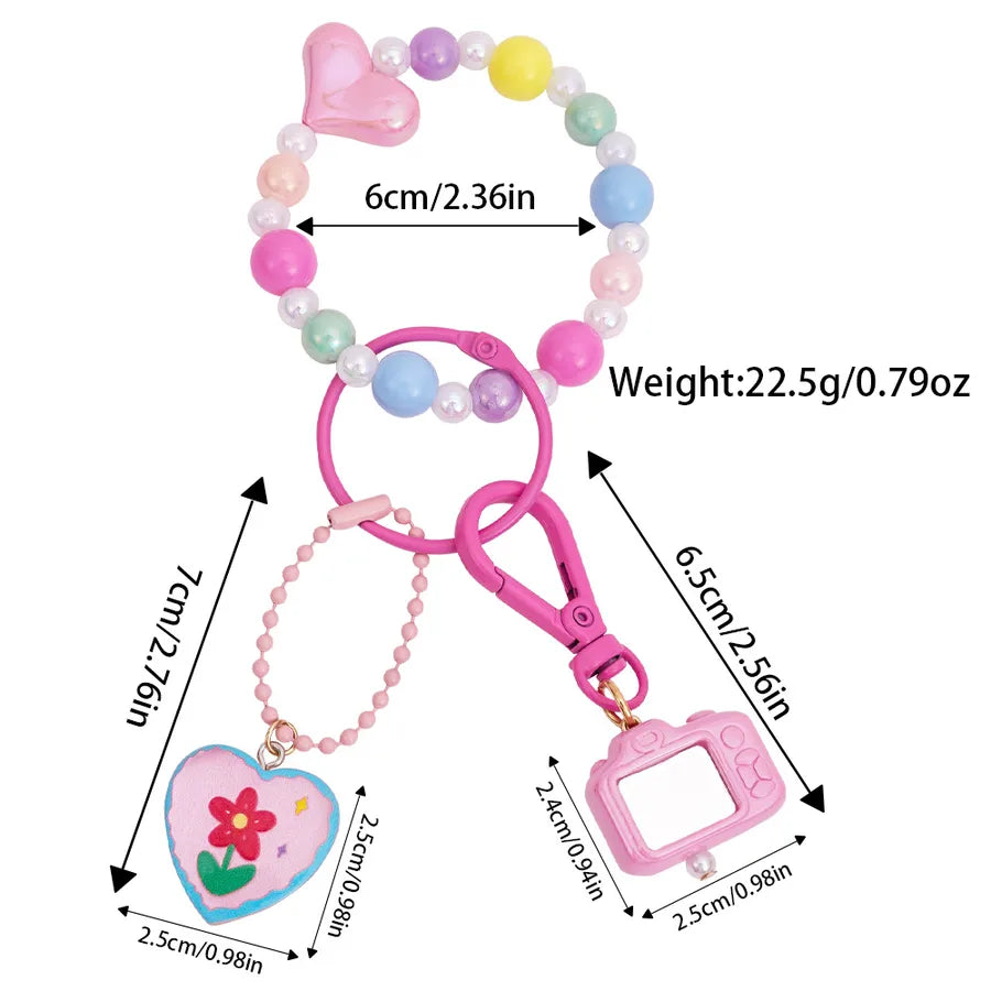 Cute Metal Keychain Pendant Beaded Bookbag Girl's Bag Charm  Style Cartoon Design Half Handmade Flower