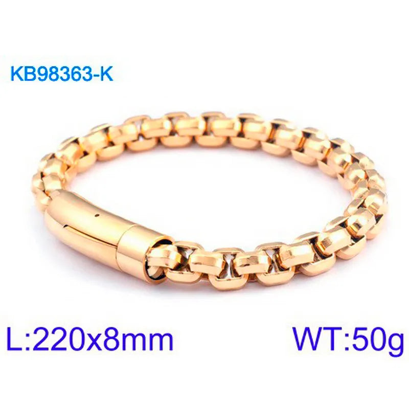 Retro Solid Color Titanium Steel Chain 18K Gold Plated Men's Bracelets