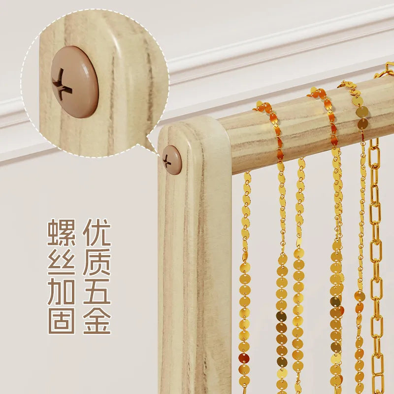 Solid Wood Jewelry Display Stand Bracelet Necklace Watch Holder Storage Box Buddha Beads Desktop Organizer Simple Style