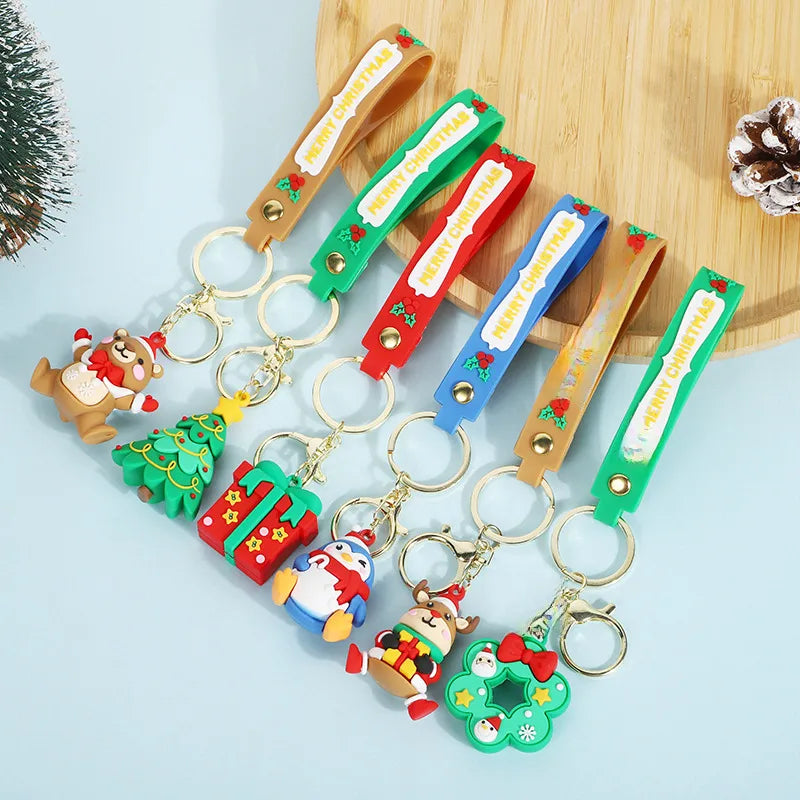 Cute Santa Claus PVC Flexible Glue Keychain Pendant Cartoon Snowman Toy Bag Bag Charm Holiday Small Gift