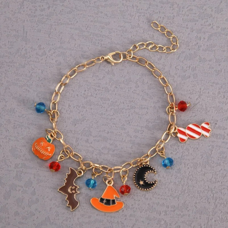 Christmas Themed Crystal Alloy Bracelet Deer Snowman Santa Claus Design Festival Gift Geometric Pattern Cute Unisex Bracelet