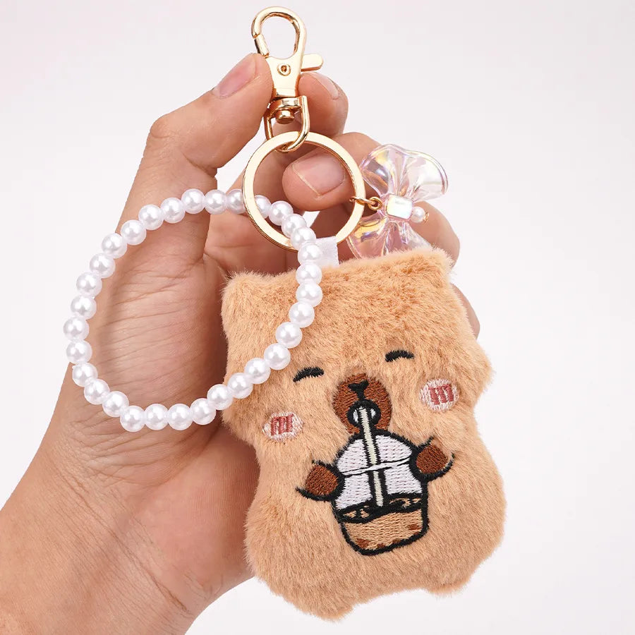 Cute Metal Keychain Pendant Beaded Bookbag Girl's Bag Charm  Style Cartoon Design Half Handmade Flower