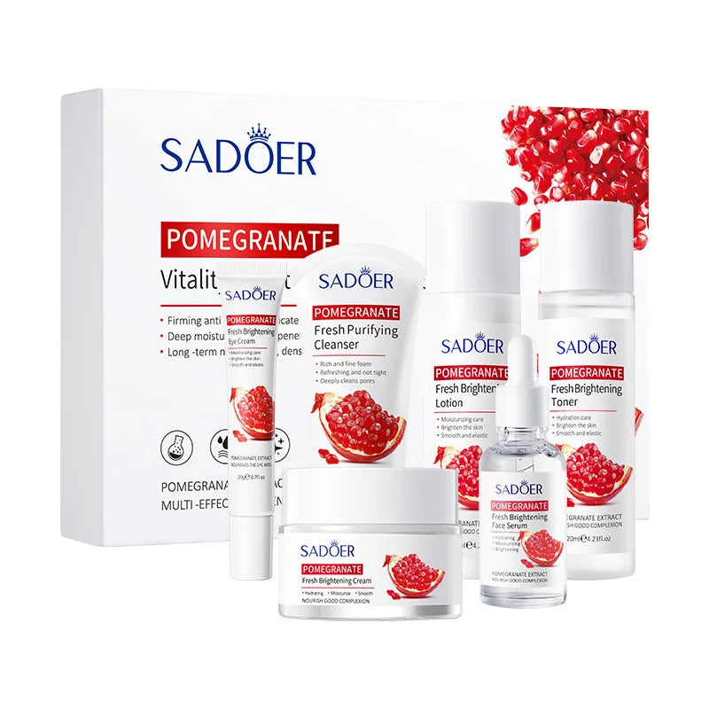 All English packaging SADOER red pomegranate fresh beauty six-piece moisturizing facial skin care series