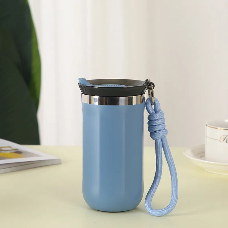 Portable Stainless Steel 304 Vacuum Insulated Coffee Mug With Carrying Rope Simple Modern Aesthetic Value Heat Retention Water Bottle