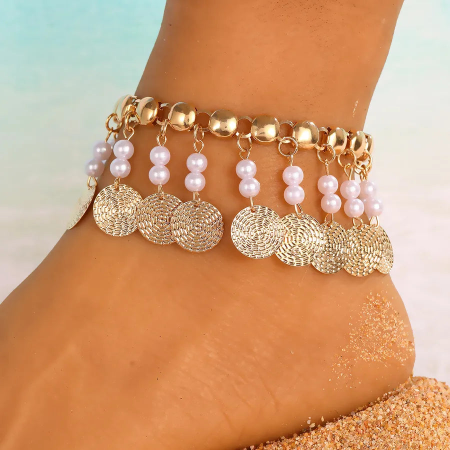 Wholesale Jewelry Elegant Ethnic Style Leaf Alloy Artificial Gemstones Anklet