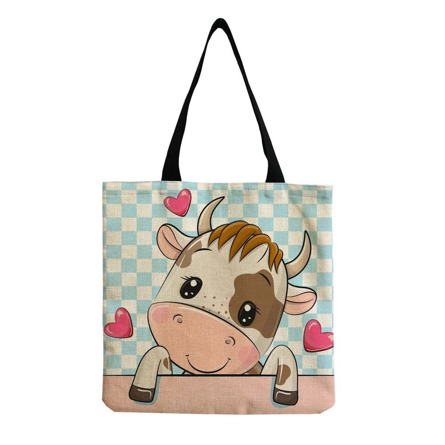 Women's Cute Animal Cartoon Linen Shopping bags