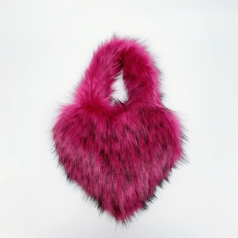 women's autumn&winter artificial wool solid color streetwear heart-shaped magnetic buckle handbag
