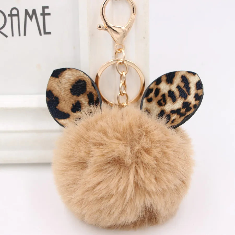 1 piece retro ear leopard simulation wool plating bag pendant keychain