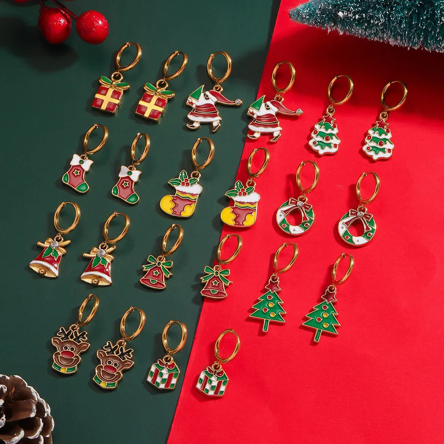 Christmas Santa Claus Ear Cuffs Titanium Steel 316L Quality Suitable For Commuting And Casual Occasions Drop Oil Earrings