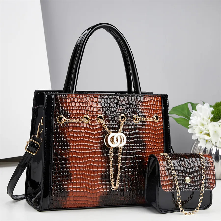 Large Capacity Women's Tote Bag Commuter Fashion Crossbody Single Shoulder Chain Handle PU Square Bag Zipper Closure City Chic