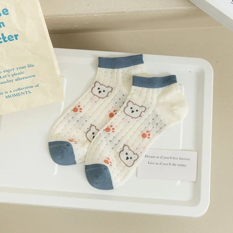 women's casual cartoon bamboo fiber hollow out ankle socks a pair