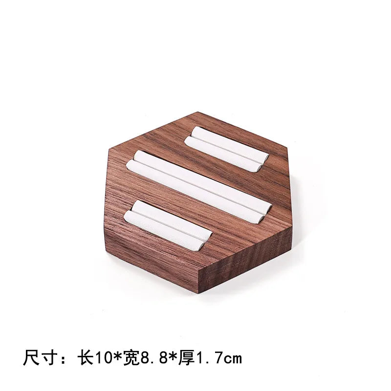 Walnut Wood Ring Display Stand Earring Display Tray Versatile Jewelry Tray Jewelry Stand Hexagonal Base Tray