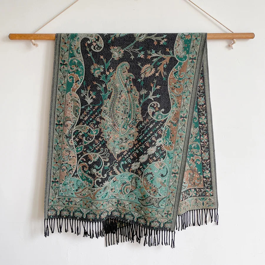 women's retro ethnic style color block imitation cashmere printing scarf