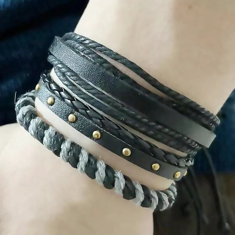Ethnic Style Solid Color Pu rope Wood Men's Bracelets